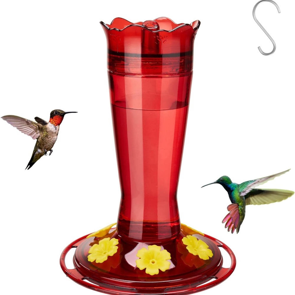 Vibrant Red Hummingbird Feeder with Yellow Accents